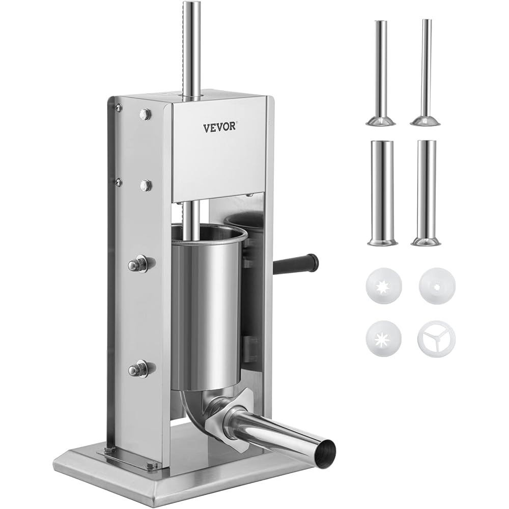 VEVOR Sausage Stuffer, Manual 7LB/3L Capacity, Two Speed 304 Stainless Steel Sausage Filling Machine with 4 Stuffing Tubes, Silver : Home & Kitchen