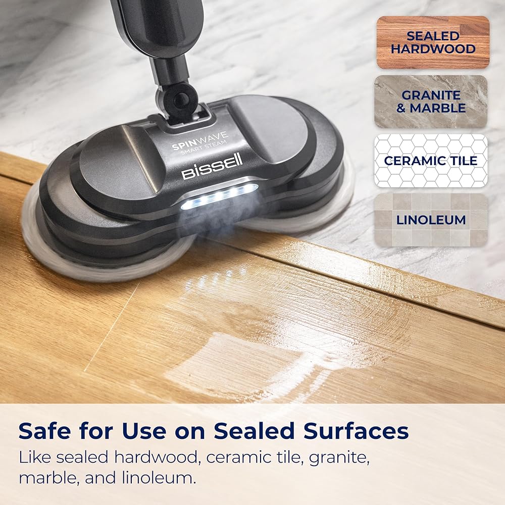 - BISSELL SpinWave SmartSteam Scrubbing Steam Mop with Rotating Mop Pads