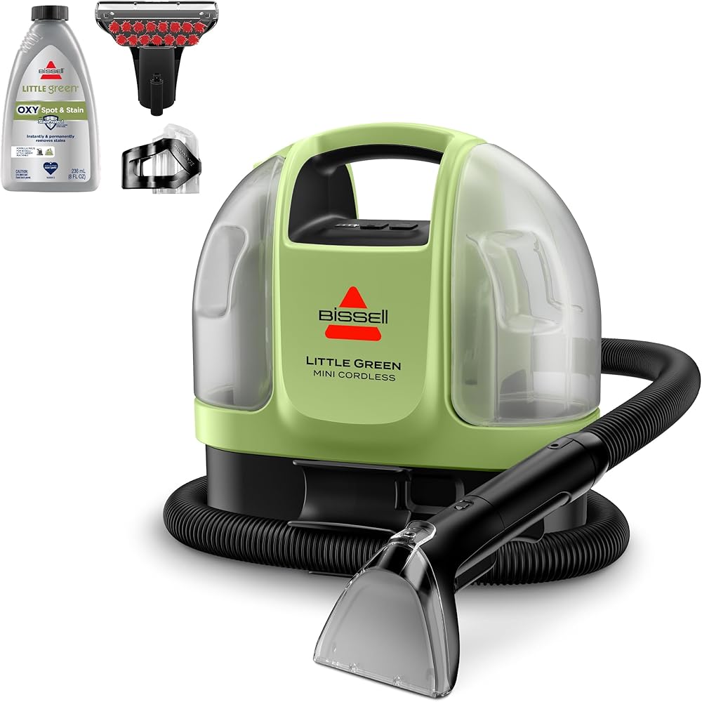 BISSELL Little Green Mini Cordless Portable Carpet and Upholstery Deep Cleaner, Car/Auto Detailer, with HydroRinse Self-Cleaning Tool and 4
