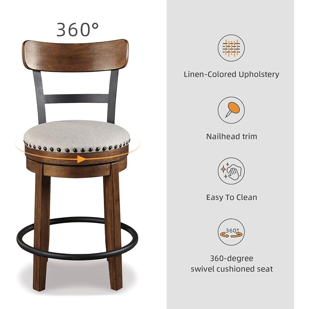 Signature Design by Ashley Valebeck Rustic Farmhouse 24.5” Counter Height Swivel Bar Stool, Brown