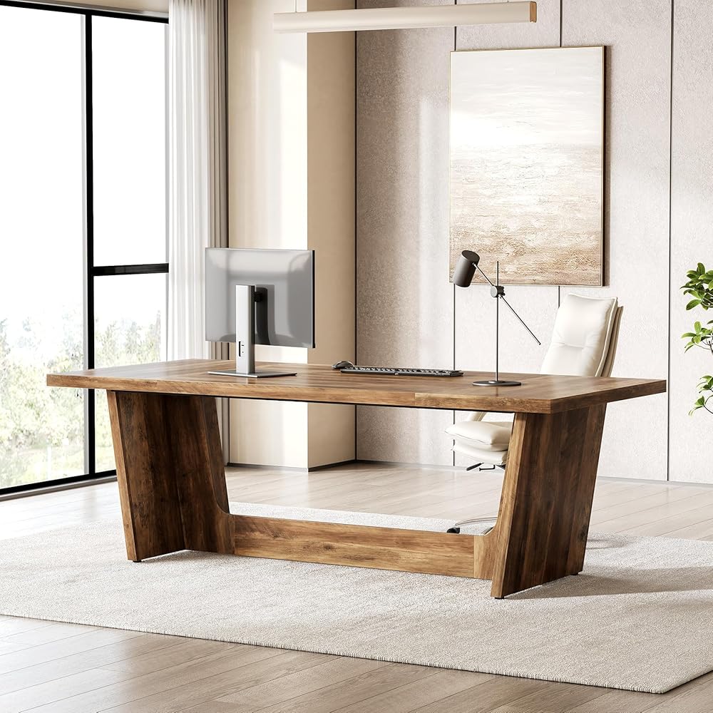 1Easylife 70.87 Inches Long Executive Desk, Brown Wooden Computer Desk, Industrial Simple Study Writing Table, Large Workstation Business Furniture for Home Office : Home & Kitchen