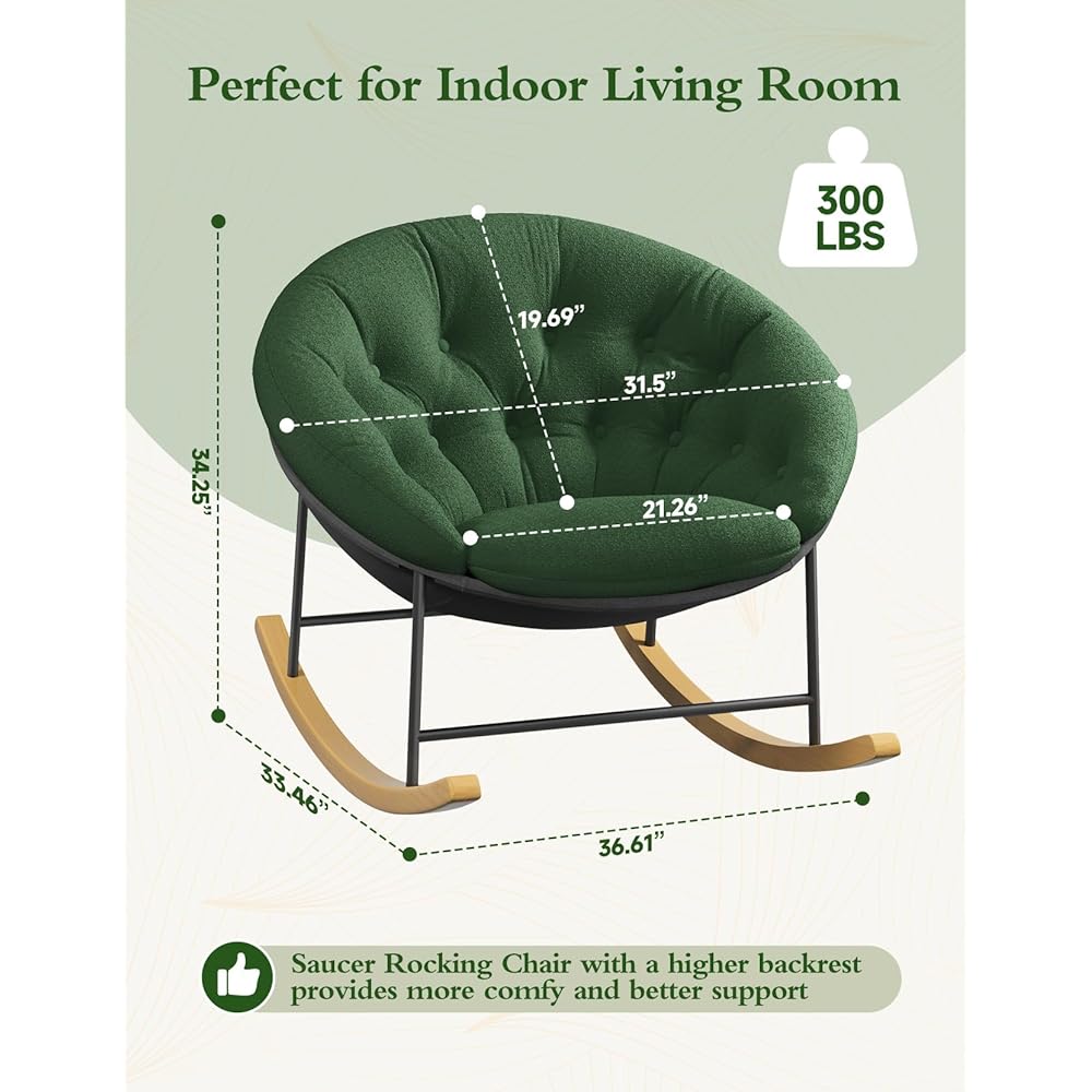 Kidirect Round Saucer Rocking Chair Nursery, Modern Upholstered Nursery Rocking Chairs and nursery Glider with Cozy Cushion, Comfy Nursing Chair for Breastfeeding & Reading, Fits Living Room & Bedroom : Baby