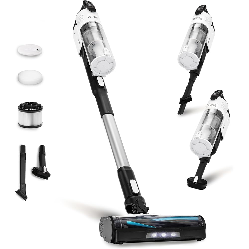 - LEVOIT Cordless Vacuum Cleaner, Stick Vac with Tangle-Resistant Design, Up to 50 Minutes, Powerful Suction, Rechargeable, Lightweight, and Versatile for Carpet, Hard Floor, Pet Hair, LVAC-200