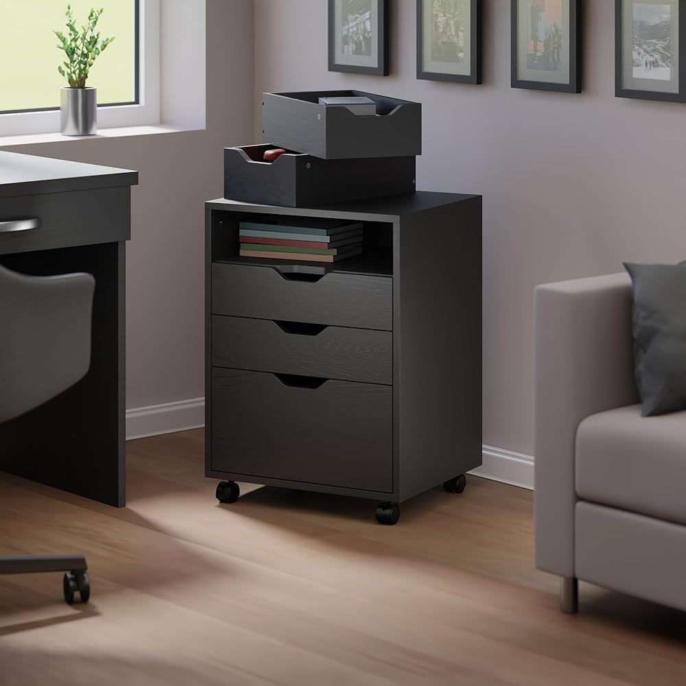 Winsome Halifax Bins & Drawers Mobile Cabinet, for Home Office, Black : Home & Kitchen
