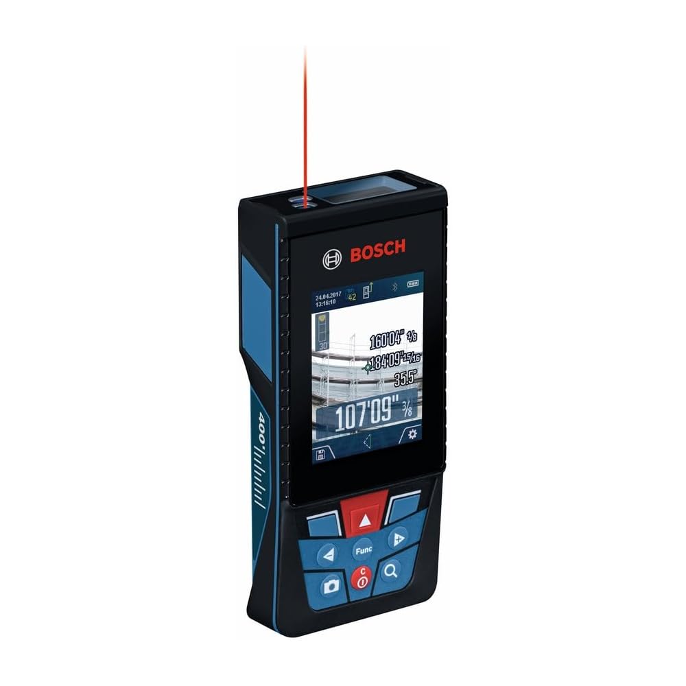 BOSCH GLM400CL 400 Ft Blaze Outdoor Connected Laser Measure, Includes 1.0 Ah 3.7V Lithium-Ion Battery & Charger, Micro USB Cable, Hand Strap, & Pouch : Tools & Home Improvement