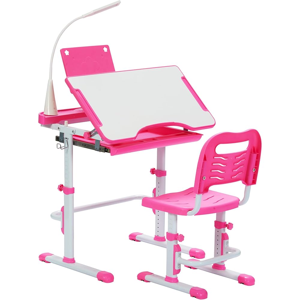 Real Relax Height Adjustable Childrens Desk and Chair Set, Kid's School Workstation with Tilt Desktop, Pink : Everything Else