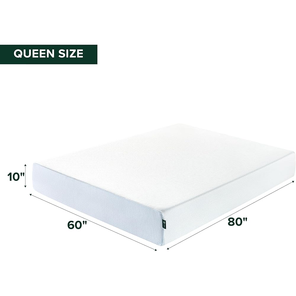 ZINUS 10 Inch Green Tea Cooling Memory Foam Mattress [New Version], Queen, Fiberglass Free, Medium Firmness, Cooling Gel Foam, Certified Safe Foams & Fabric, Mattress in A Box : Home & Kitchen