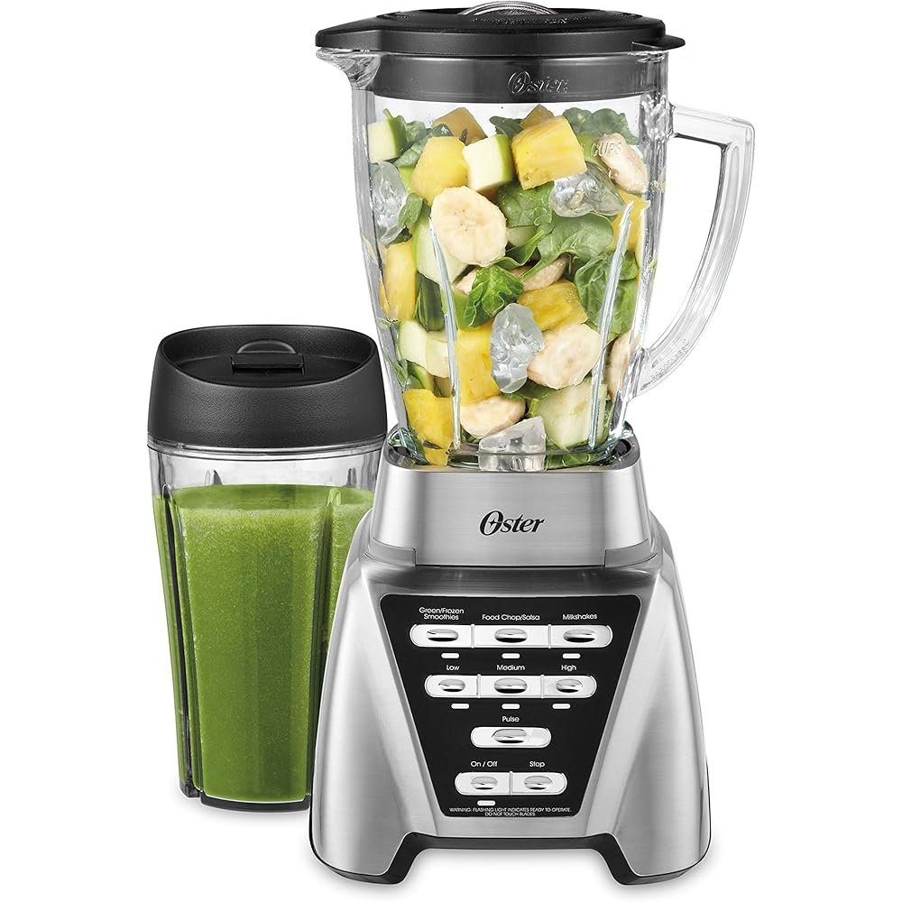 Oster Blender | Pro 1200 with Glass Jar, 24-Ounce Smoothie Cup, Brushed Nickel, Smart Settings Technology, 7 Speeds, Dual Direction Blade, 1200 Watts Power: Home & Kitchen