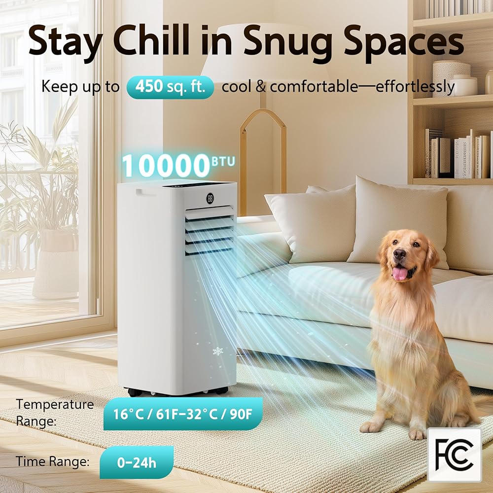 10,000 BTU Portable Air Conditioner for Rooms up to 450 Sq.Ft, 4-in-1 Cooling/Dry/Fan/Sleep Mode, Remote Control, High Low Speed, Window Kit Included, White : Home & Kitchen