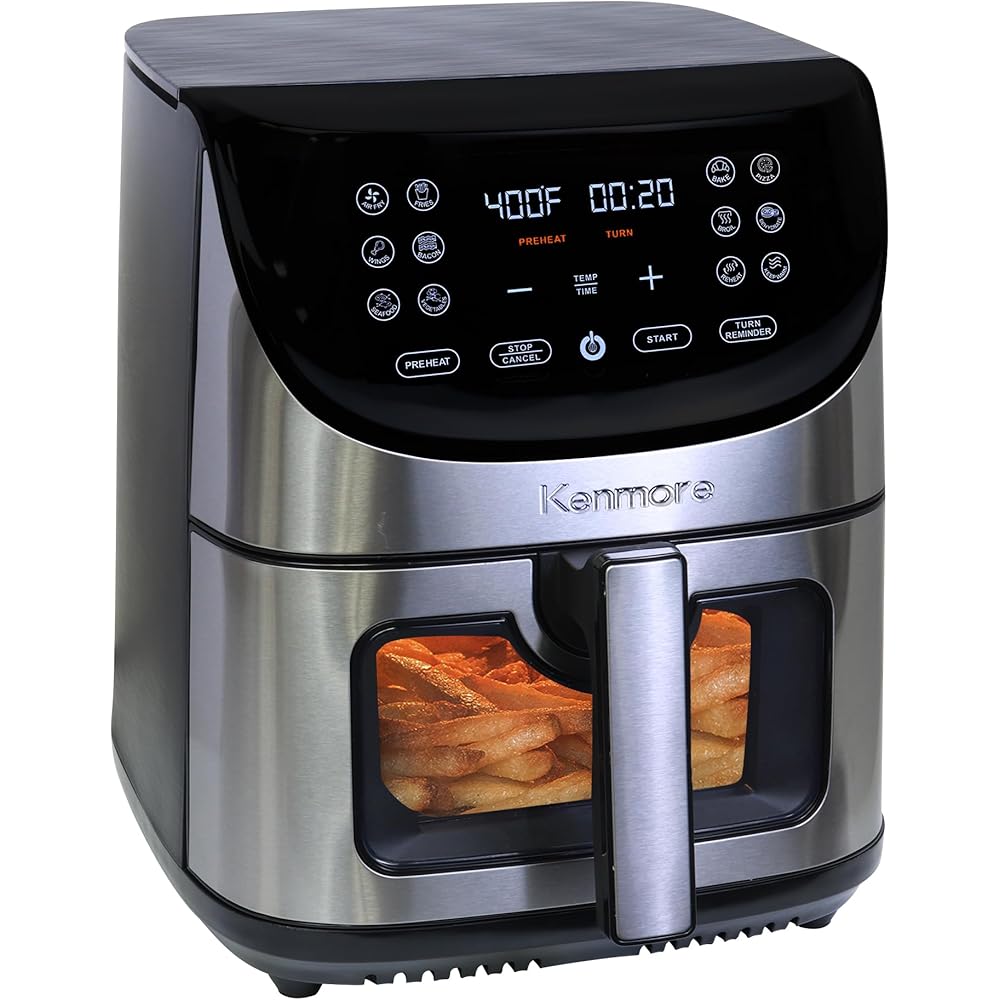 Kenmore 8 Quart Air Fryer - Aerogrill, Non-Stick Frying Basket, French Fry, Digital Touch Screen, 12 Presets, Freidora Eléctrica, Countertop Cooking Kitchen Appliance, Stainless Steel, Black : Home & Kitchen