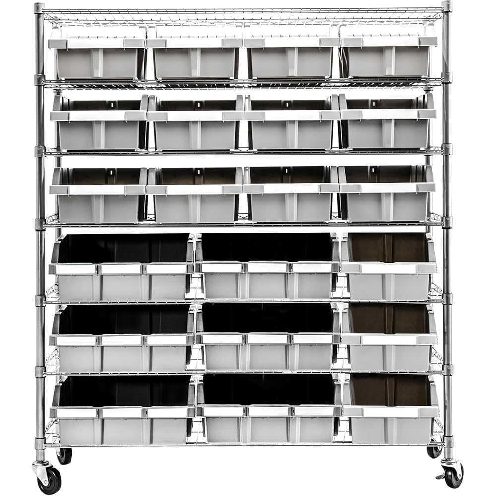 Seville Classics Heavy Duty NSF Bin Rack Solid Steel Wire Shelving Storage Unit, Patented Organizer for Garage, Warehouse, Office, Restaurant, Classroom, Kitchen, Gray, Includes 21 Bins : Home & Kitchen