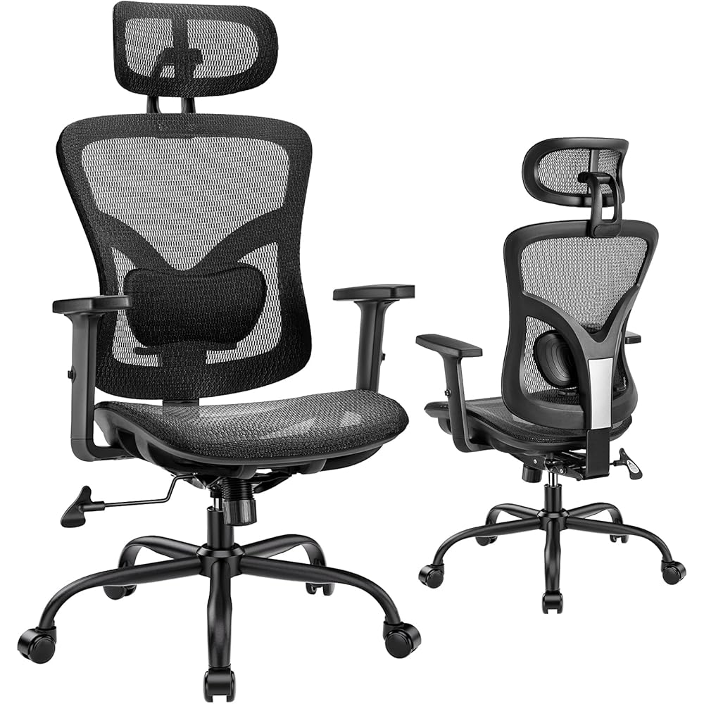 Marsail Ergonomic Mesh Office Chair: Mesh Computer Desk Chair with Adjustable Lumbar Support, 2D Headrest & Up and Down Armrest, Ergonomic Gaming Chair for Home Office, Black : Home & Kitchen