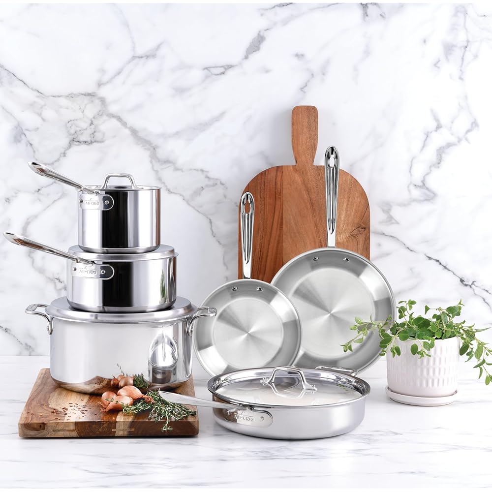 All-Clad D3 3-Ply Stainless Steel Cookware Set 10 Piece, Induction, Oven Broiler Safe 600F, Kitchen Cooking Set w/ Frying Pans, Saucepans, Saute Pan, Stockpot and Soup Pot, Pots and Pans, Silver: Home & Kitchen