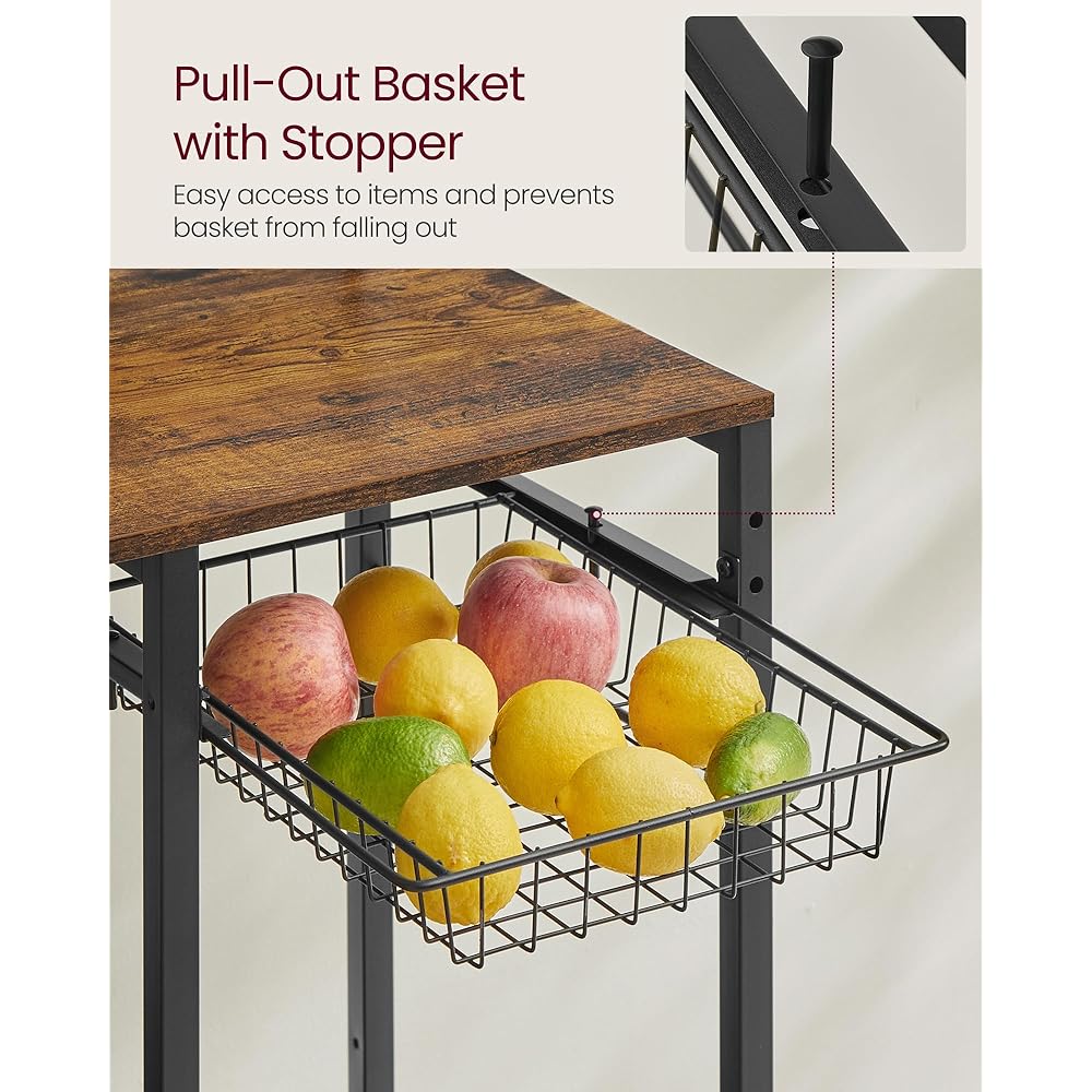 - VASAGLE Bakers Rack with Power Outlet, 35.4 Inches Microwave Stand, Coffee Bar, 4 AC Outlets, with Adjustable Shelves, 8 S-Hooks, Basket, Spice Racks, Rustic Brown and Ink Black UKKS031K01 - Standing Baker's Racks