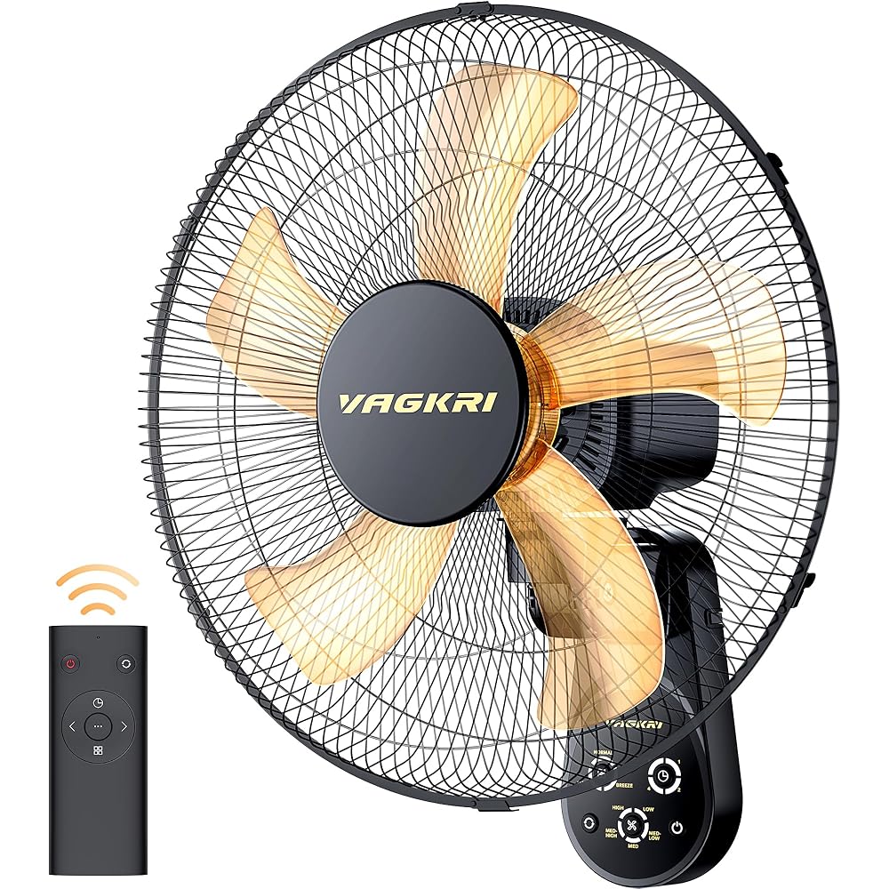 VAGKRI Wall Mount Fan, 16 Inch Wall Fans with 5 Blades, 5 Speeds, 8 Hour Timer, 90° Oscillating Quiet Fan with Remote for Home Office Bedroom Living Room Garage (Black) : Home & Kitchen