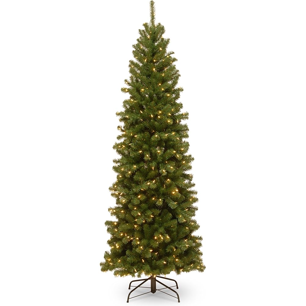 National Tree Company Pre-Lit Artificial Slim Christmas Tree, Green, North Valley Spruce, White Lights, Includes Stand, 7.5 Feet : Home & Kitchen