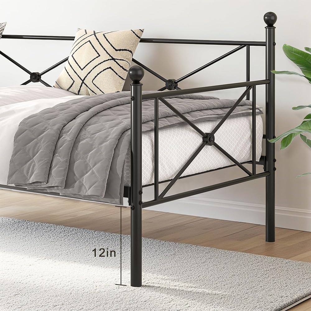 VECELO Twin Daybed Frame, Metal Day Bed with Stylish Headboard, Multifunctional Platform Beds for Bedroom, Living Room, Guest Room, No Boxing Spring Needed, Black : Home & Kitchen