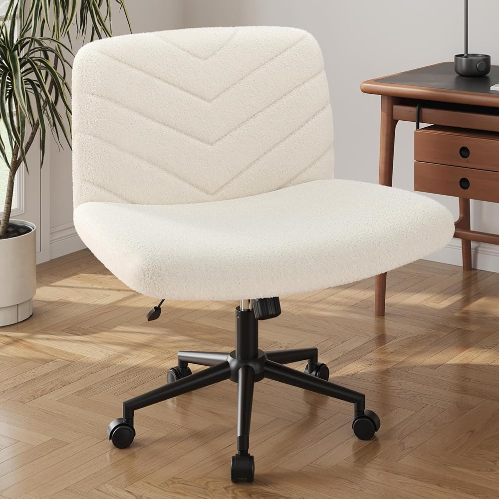 Yaheetech Wide Criss Cross Chair with Wheels, Comfy Armless Cross Legged Office Desk Chairs, Swivel Vanity Chair Computer Chairs for Home Office, Ivory : Home & Kitchen