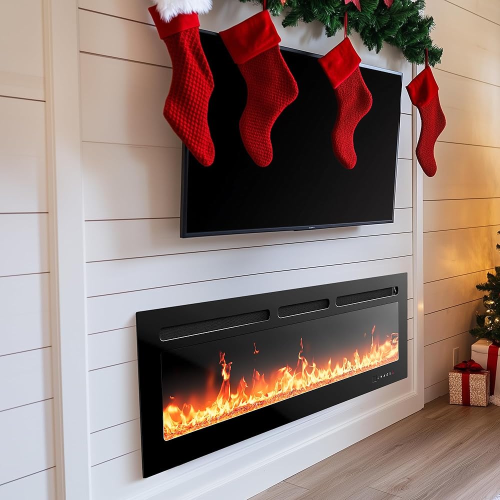 Silonn 50″Smart Electric Fireplace Heater with App & Remote Control, 5300 BTU Heat Output, Ultra-Slim Wall-Mounted or Recessed Electric Fireplace Inserts with Timer, 20 Flame Colors,WiFi Enabled : Home & Kitchen