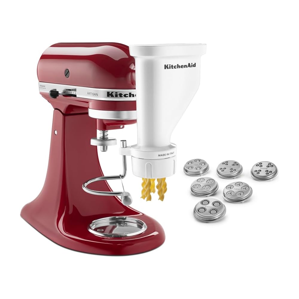 KitchenAid KSMPEXTA Gourmet Pasta Press Attachment with 6 Interchangeable Pasta Plates, White : Home & Kitchen