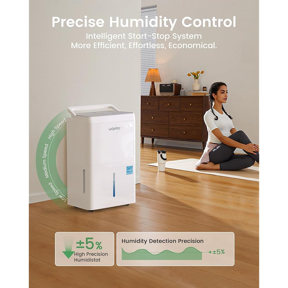 - Waykar 120 Pint Energy Star Dehumidifier for Home, Basement, Large Rooms up to 6,000 Sq. Ft. - Auto Defrost, Ultra Quiet(40 dB), Auto Comfort Mode, with Drain Hose & Water Tank