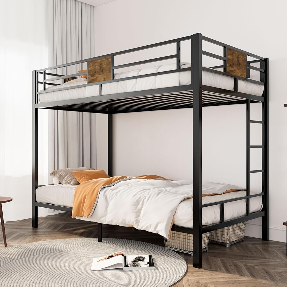SHA CERLIN Loft Bunk Bed Twin Over Twin Size with Ladder and Guardrail,Rustic Design,Metal Slats Support No Box Spring Needed Small Space Saving Furniture for Bedroom Dorm : Home & Kitchen