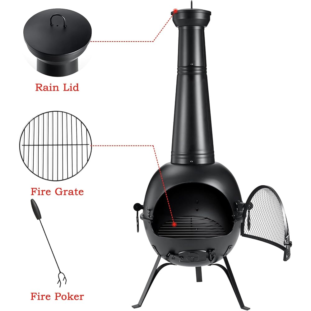 : SINGLYFIRE Prairie Fire Outdoor Chiminea Fireplace Deck or Patio Backyard Wooden Fire Pit with Chiminea Cover Rust-Free Iron Black : Patio, Lawn & Garden