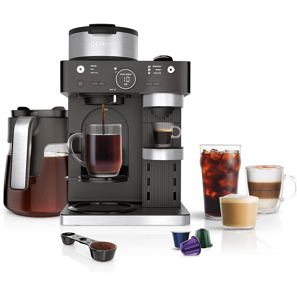 Ninja Espresso & Coffee Maker & Barista System, 3 Espresso Brew Styles, Single-Serve Coffee & Nespresso Capsule Compatible, Built-in Frother, Espresso, Cappuccino & Latte Maker, Black, CFN601: Home & Kitchen