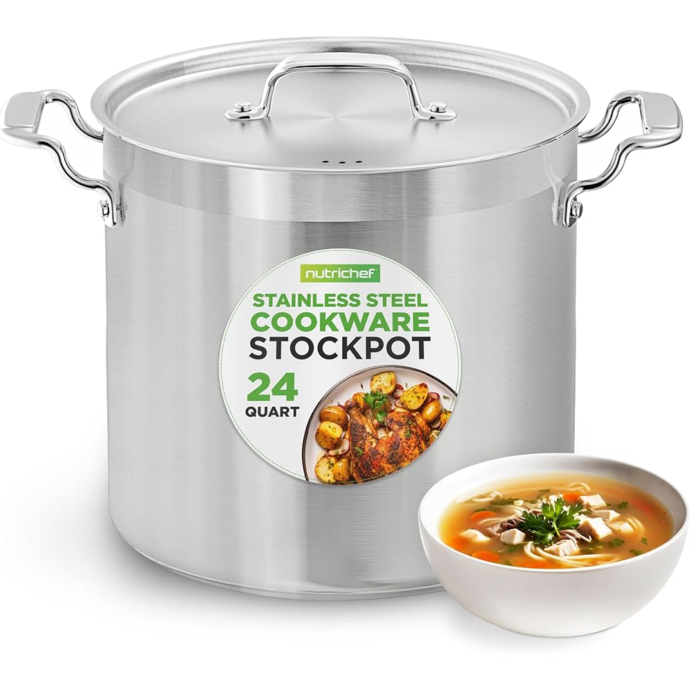 NutriChef Stainless Steel Cookware Stock Pot - 24 Quart, Heavy Duty Induction Soup Pot With Lid, Induction, Ceramic, Glass and Halogen Cooktops Compatible - NCSPT24Q: Home & Kitchen