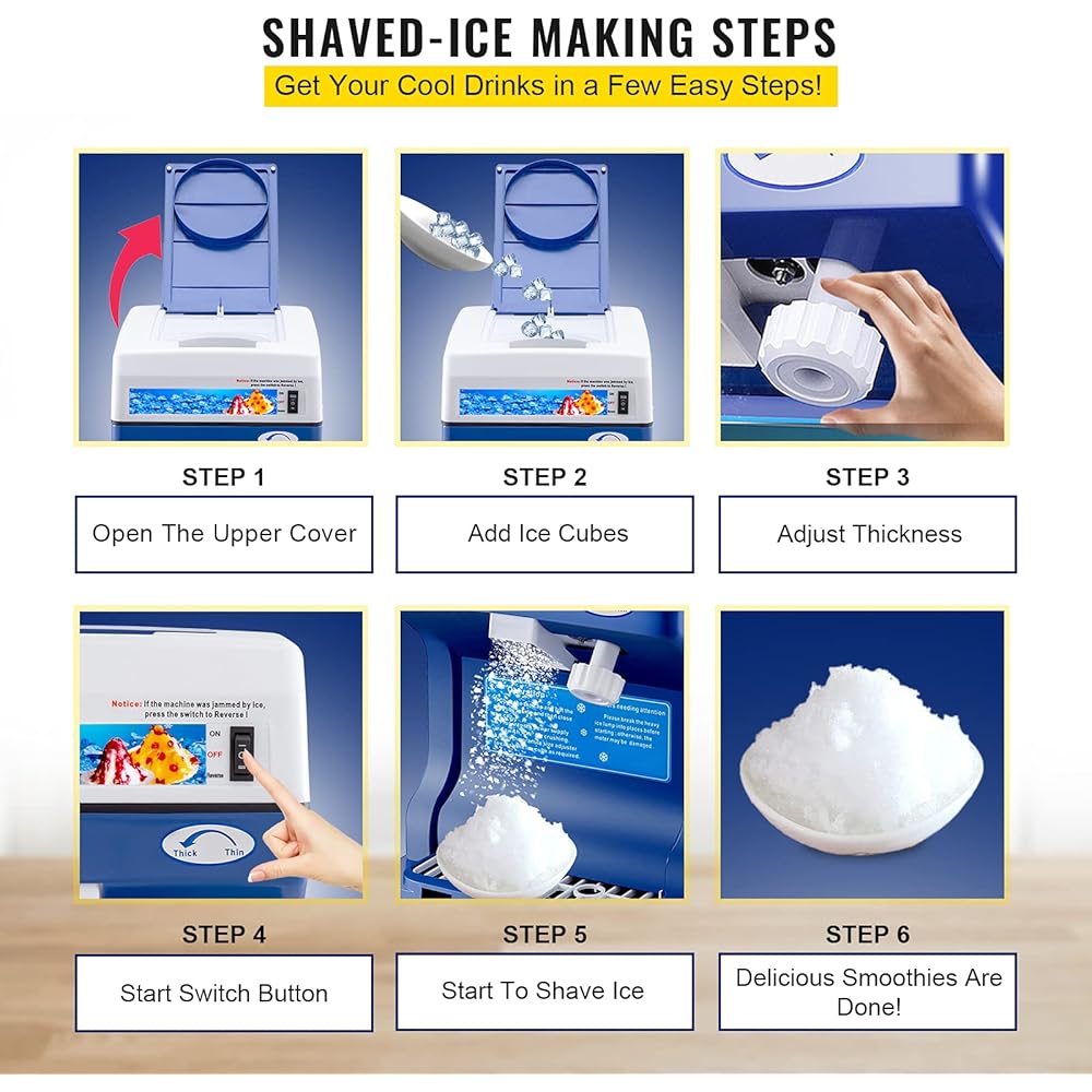 VEVOR 110V Electric Shaved Ice Machine 500W Snow Cone Maker Tabletop w/Adjustable Ice Texture, Ice Shaving Machine 265LBs/hr for Home and Commerical Use : Home & Kitchen