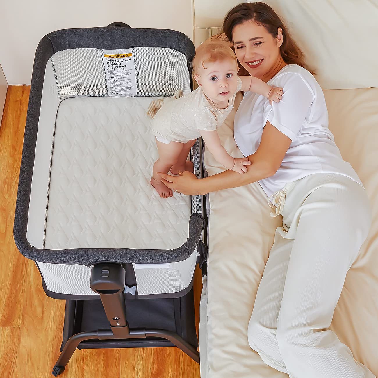 BabyBond Baby Bassinet, 3 in 1 Infant & Toddler Cradle with Soft Waterproof Mattress and Skin-Friendly & Breathable Sheet, 6 Height Adjustable, Easy to Assemble Bedside Crib Sleeper : Baby