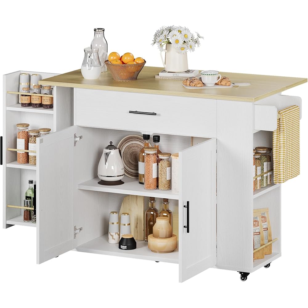 IRONCK Kitchen Island with Storage, 47.2in Rolling Island on Wheels, Kitchen Cart with Drop Leaf, Drawer and Towel Rack for Home, Dining Room : Home & Kitchen