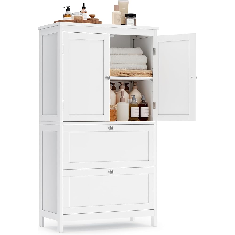 VASAGLE Bathroom Floor Storage Cabinet, Bathroom Storage Unit, Freestanding Cabinet with 2 Drawers and 2 Doors, Adjustable Shelf, 11.8 x 23.6 x 43.3 Inches, White UBBC551P31 : Tools & Home Improvement