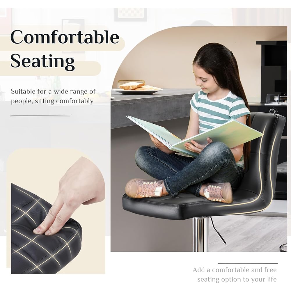 DUMOS Bar Stools Set of 4, 24 inch Counter Height Bar Stools, Upholstered Modern Kitchen Barstools with Metal Base, PU Leather Saddle Stools for Kitchen Island, Black : Home & Kitchen