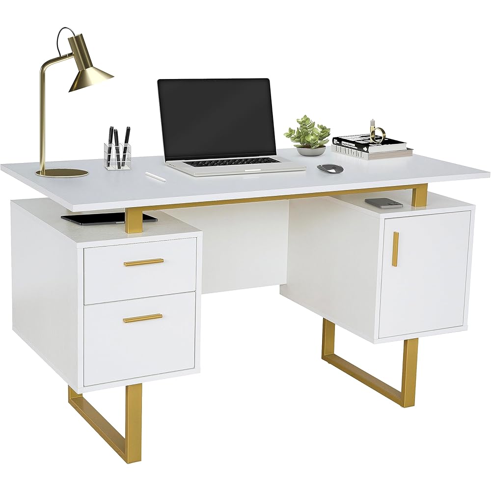 Techni Mobili Storage Drawers and Cabinet 51.25” W-Modern Office Large Floating Desktop Surface Desk, 23.6