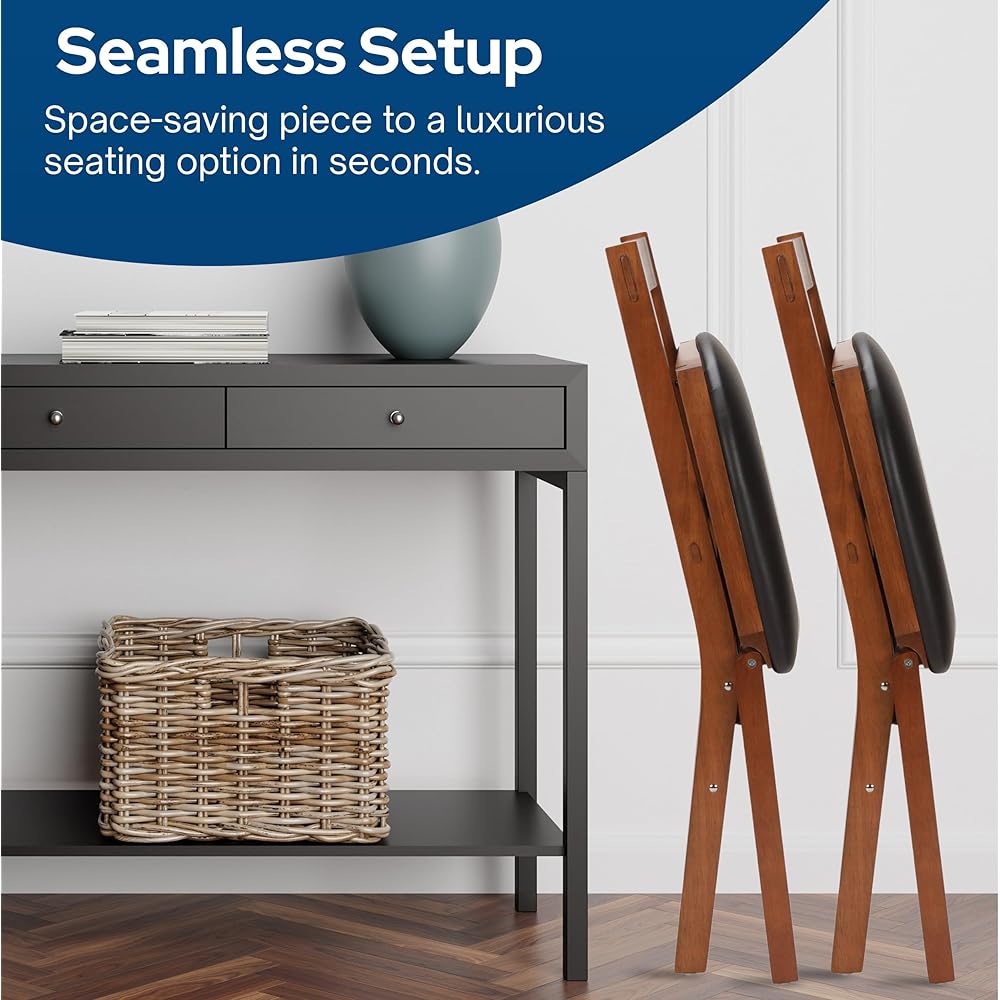 MECO Stakmore True Mission Wooden Folding Chairs with Padded Seats, Set of 2 - No Assembly Foldable Dining Chairs, Steel Folding Mechanism, Upholstered Cushion, Space-Saving, Fruitwood Frame : Home & Kitchen