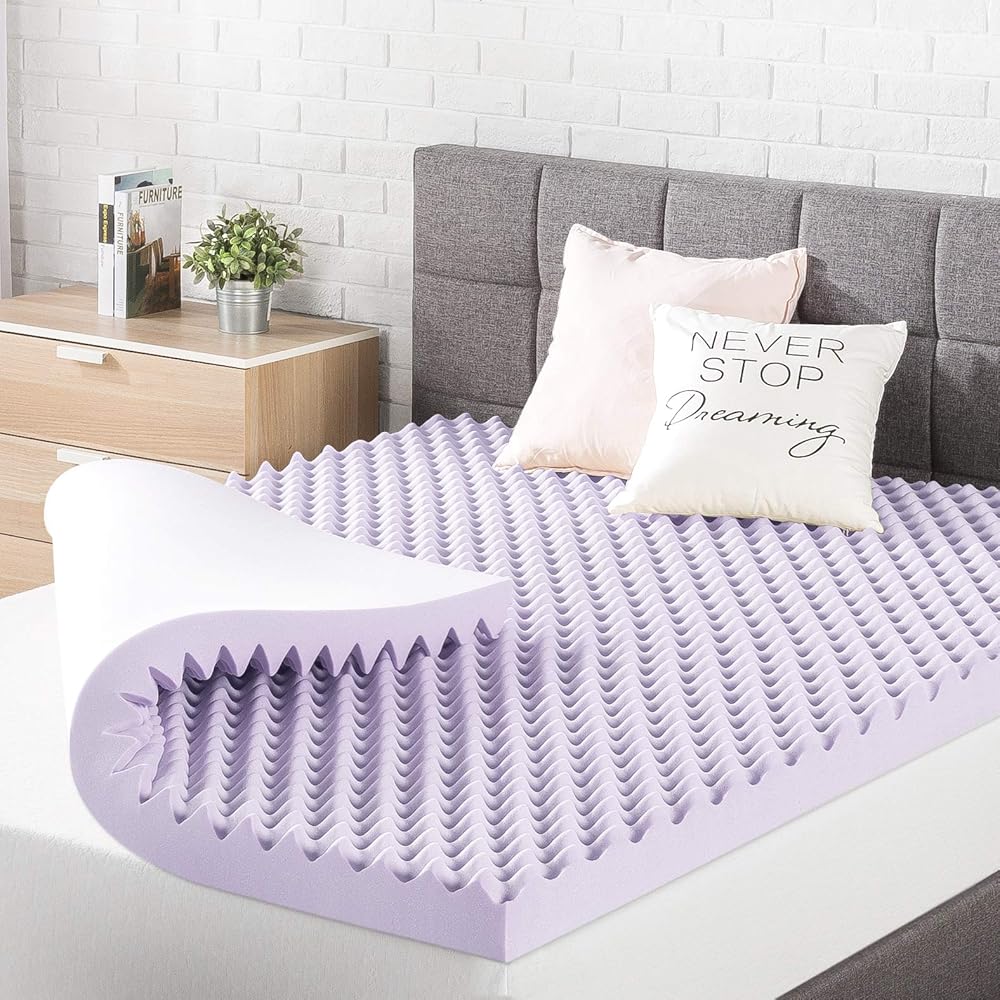 Best Price Mattress 3 Inch Egg Crate Memory Foam Mattress Topper with Soothing Lavender Infusion, CertiPUR-US Certified, Dorm Essentials, King