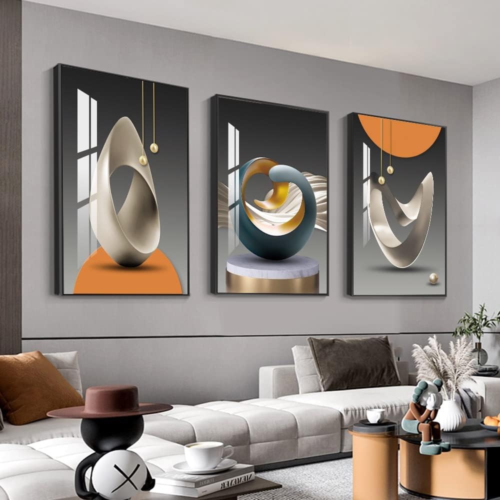 MPLONG Wall Art, Bright Style Framed Wall Art, Abstract Modern Art Shape Pattern White Blue Yellow Grey Wall Art Artfully Matching Living Room Bedroom Office Wall Decor - 16