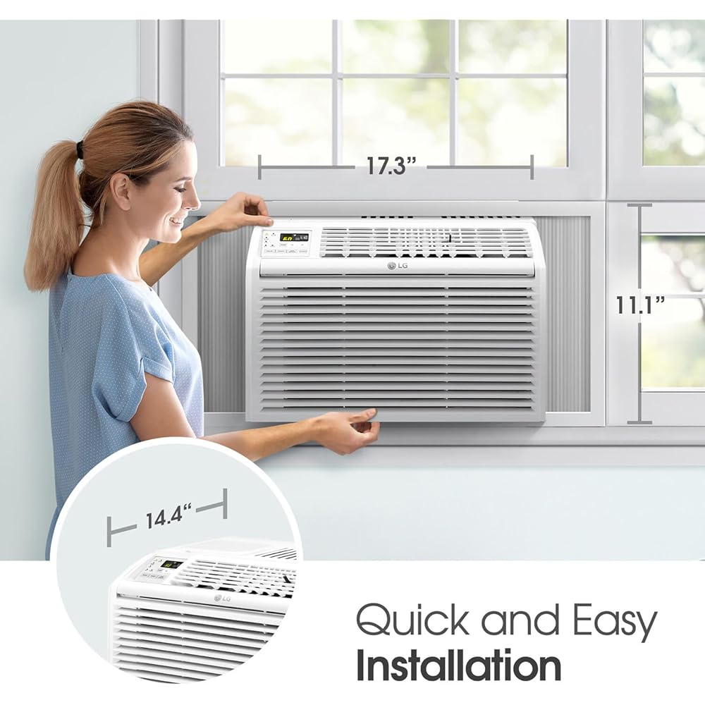 LG 6,000 BTU Window Air Conditioner, 115V, Cools 250 Sq.Ft. for Bedroom, Den, Living Room, Quiet Operation, with Remote, 2 Cooling & Fan Speeds, 2-Way Air Deflection, Auto Restart, White : Home & Kitchen