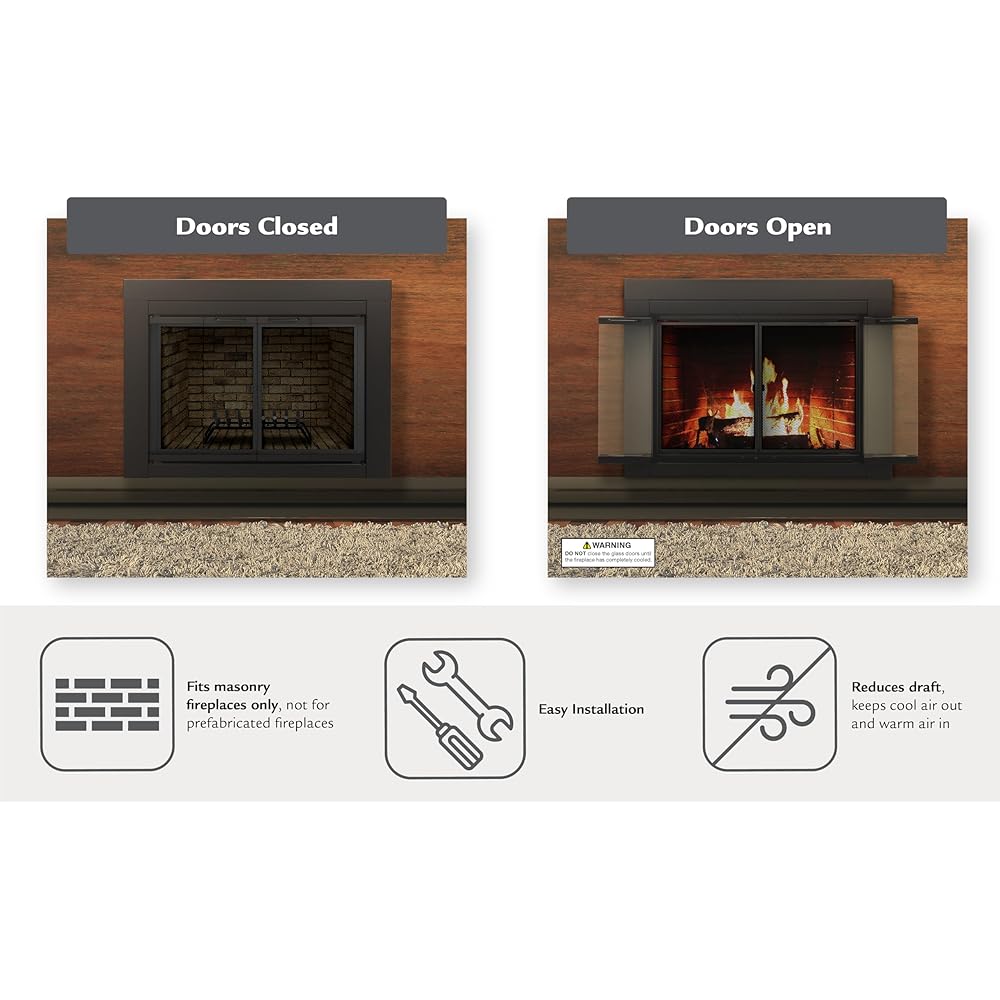 Pleasant Hearth AT-1002 Ascot Fireplace Glass Door, Black, Large : Home & Kitchen