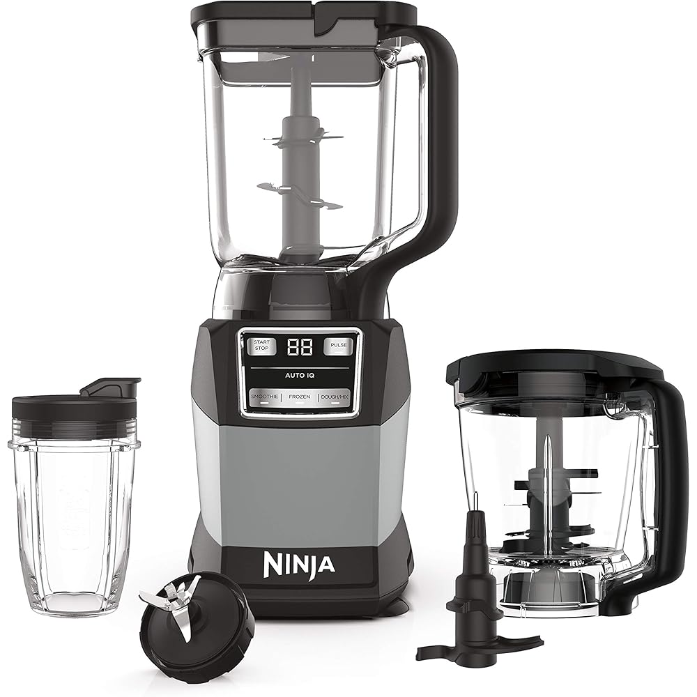 Ninja Blender, Compact Kitchen System, 1200W, 3 Functions for Smoothies, Dough & Frozen Drinks with Auto-IQ, 72-oz.* Blender Pitcher, 40-oz. Processor Bowl & 18-oz. Single-Serve Cup, Grey, AMZ493BRN: Home & Kitchen