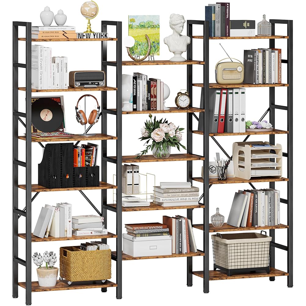 IRONCK Bookshelves 6 Tiers Triple Wide Industrial Bookshelf, Large Etagere Bookshelf Open Display Shelves with Metal Frame for Living Room Bedroom Home Office : Home & Kitchen