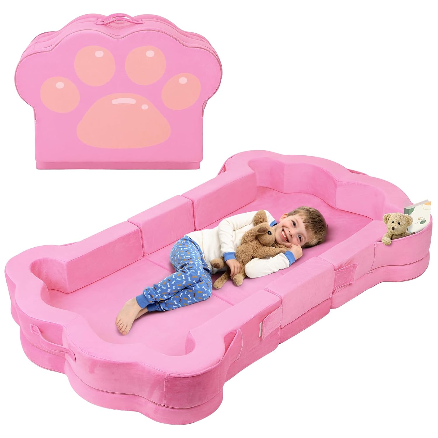 whiffee Foldable Portable Toddler Travel Bed,Toddler Floor Bed with Washable Cover for Kids,Soft and Safe (Pink) : Baby