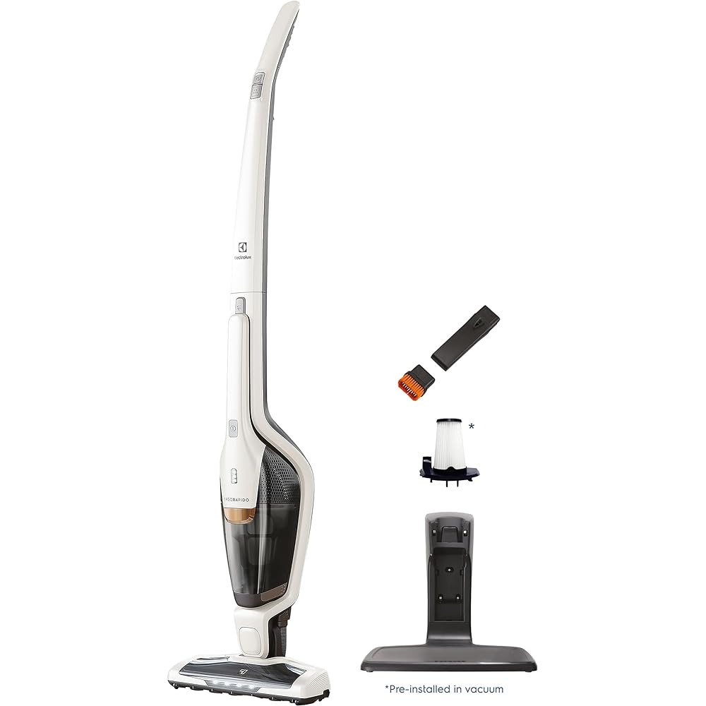 - Electrolux Ergorapido Cordless 2-in-1 Vacuum Cleaner with High Suction Power and 180-Degree EasySteer Mobility, 48-Minute Run Time, 2 Power Modes, Satin White