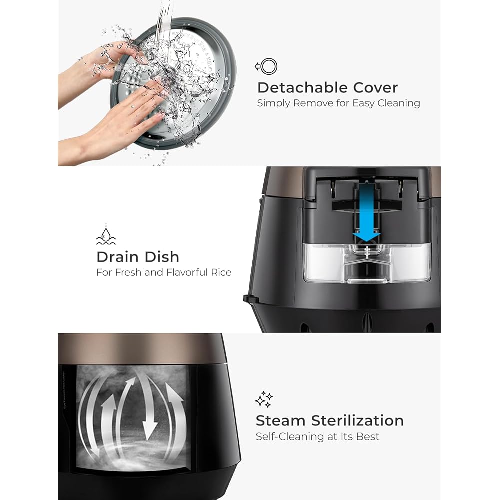 CUCKOO CRP-P0609S 6-Cup (Uncooked) / 12-Cup (Cooked) High Pressure Rice Cooker & Warmer with Nonstick Inner Pot, 12 Menu Options, Fuzzy Logic Tech, 3 Voice Guide, Auto Clean (Black/Copper): Home & Kitchen