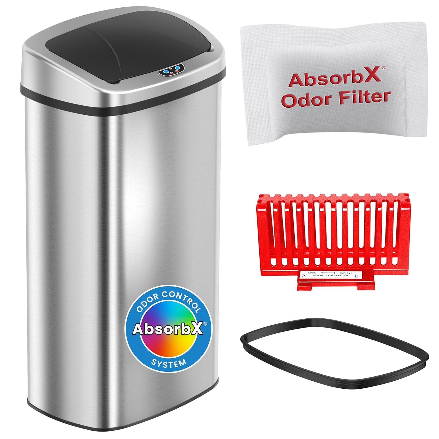 iTouchless 24 Gallon / 91L Sensor 2.0 Trash Can with Lid Commercial Grade Automatic Stainless Steel Touchless Garbage Bin, AbsorbX Odor Filter, Battery or AC Power, for Restaurant, Lobby, Home Office : Home & Kitchen