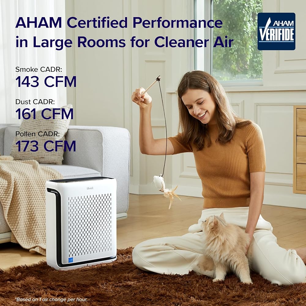 LEVOIT Air Purifier for Home Large Room Up to 1073Ft² with Air Quality Monitor, AHAM VERIFIDE, Smart WiFi, Washable Pre-Filter, HEPA Sleep Mode for Pets, Allergies, Dust, Pollen, Vital 100S-P, White : Home & Kitchen