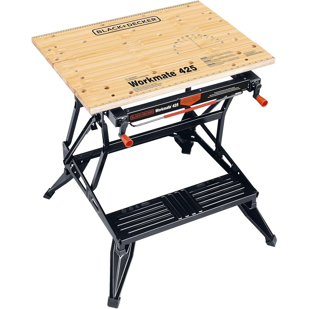 BLACK+DECKER Portable Workbench, Workmate Folding Workbench, 550 lb. Capacity with Clamps for Woodworking (WM425-A) -