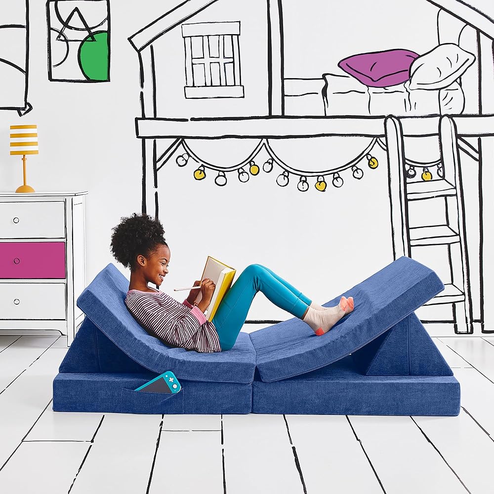Yourigami Kids and Toddler Play Couch, Convertible Folding Sofa, Durable Foam Modular Design, Sapphire Caves XL : Home & Kitchen