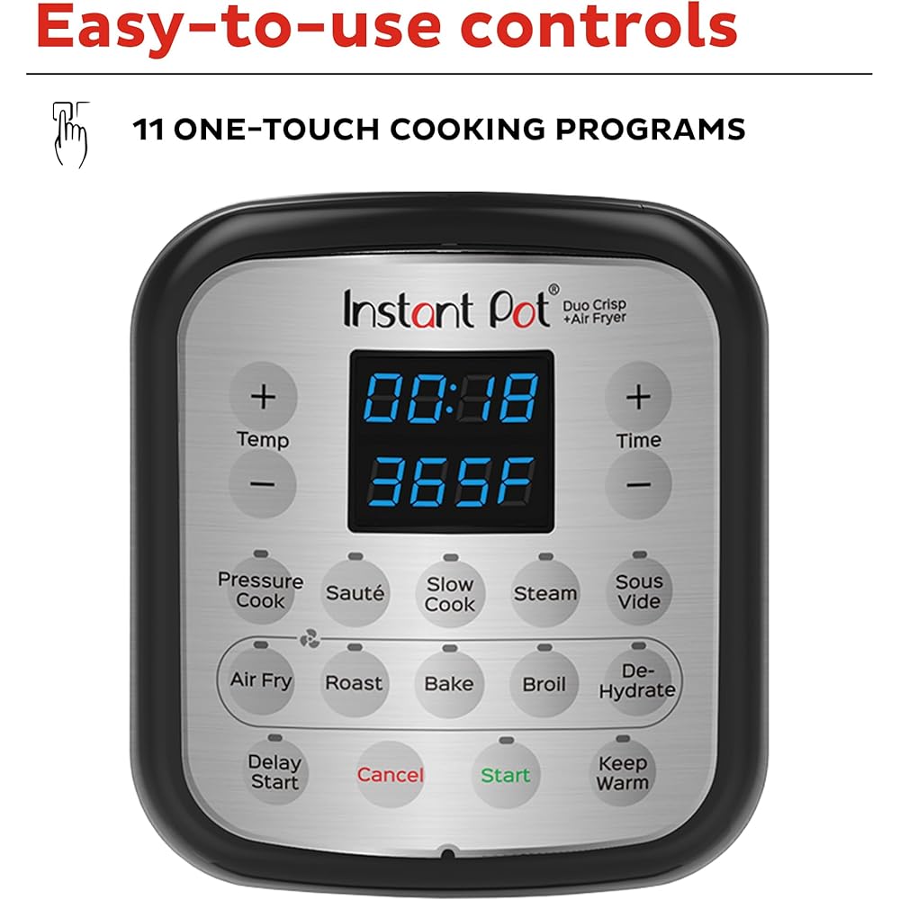 Instant Pot Duo Crisp 11-in-1 Air Fryer and Electric Pressure Cooker Combo with Multicooker Lids that Fries, Steams, Slow Cooks, Dehydrates,Free App With Over 800 Recipes, Black/Stainless Steel, 8QT : Home & Kitchen